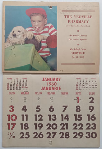 The Yeoville Pharmacy 1960 Calender (With Recipes and First Aid Hints and Useful Tips)