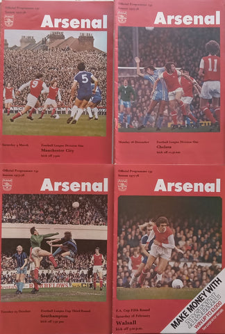 27 Arsenal Football Club Programmes for 1977-78 Season in Official Arsenal Folder, with Compliments Slip
