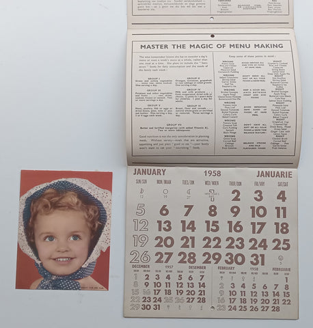 The Yeoville Pharmacy 1958 Calender (With Recipes and First Aid Hints and Useful Tips)