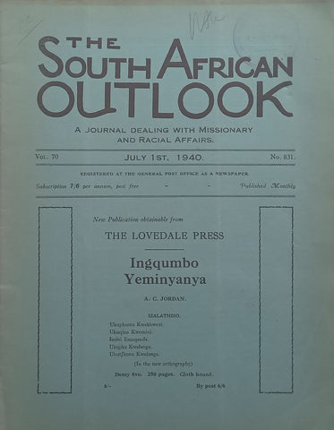 The South African Outlook (Vol. 70, No. 831, July 1940)