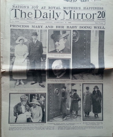 The Daily Mirror, 9 February 1923 (Birth of Princess Mary's Child)