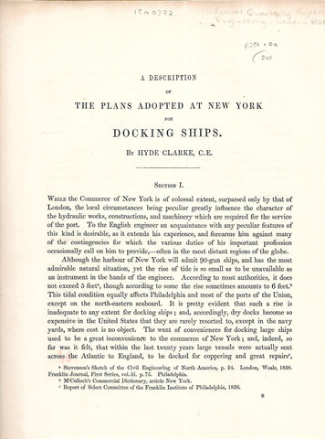 A Description of the Plans Adopted at New York for Docking Ships | Hyde Clarke