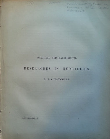 Practical and Experimental Researches in Hydraulics (1846) | R. A. Peacocke
