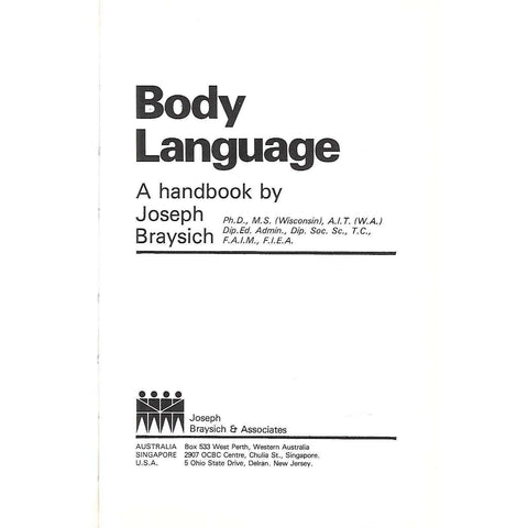 Body Language: A Handbook (Inscribed by Author) | Joseph Braysich