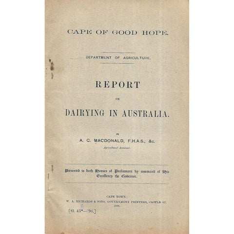 Cap of Good Hope Report on Dairying in Australia | A. C. Macdonald