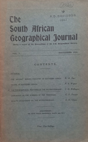 The South African Geographical Journal (Vol. 7, December 1924)