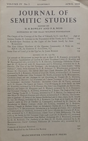 Journal of Semitic Studies (Vol. 4, No. 2, April 1959)