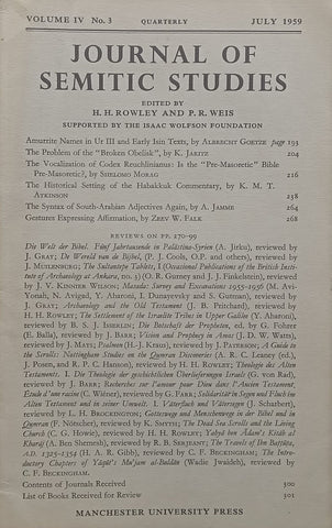 Journal of Semitic Studies (Vol. 4, No. 3, July 1959)