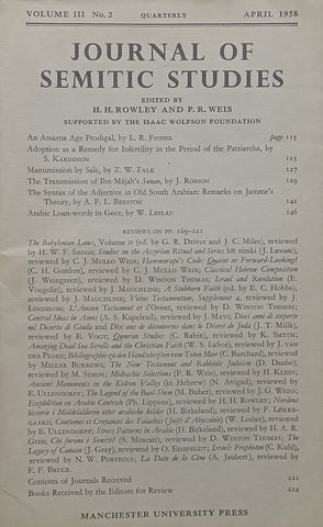 Journal of Semitic Studies (Vol. 3, No. 2, April 1958)