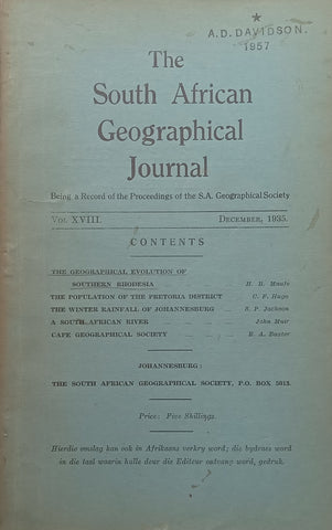 The South African Geographical Journal (Vol. 18, December 1935)