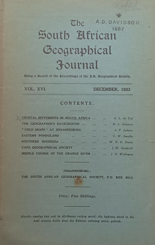 The South African Geographical Journal (Vol. 16, December 1933)