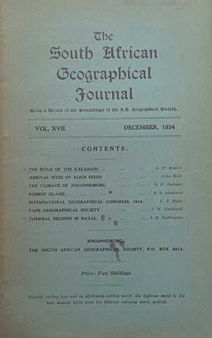 The South African Geographical Journal (Vol. 17, December 1934)