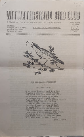 Witwatersrand Bird Club (News Sheet No. 57, February 1967)