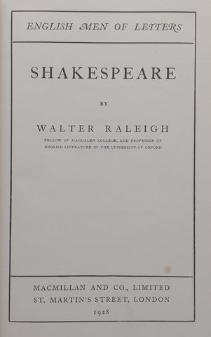 William Shakespeare (English Men of Letters Series) | Walter Raleigh