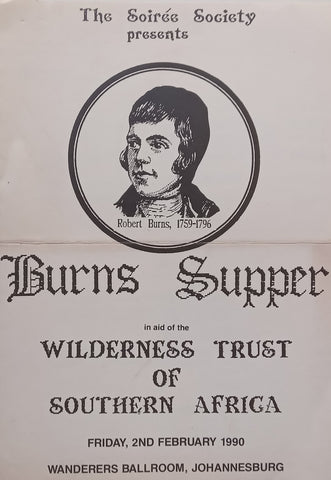 Burns Supper in Aid of the Wilderness Trust of Southern Africa, 1990 (Menu/Programme)