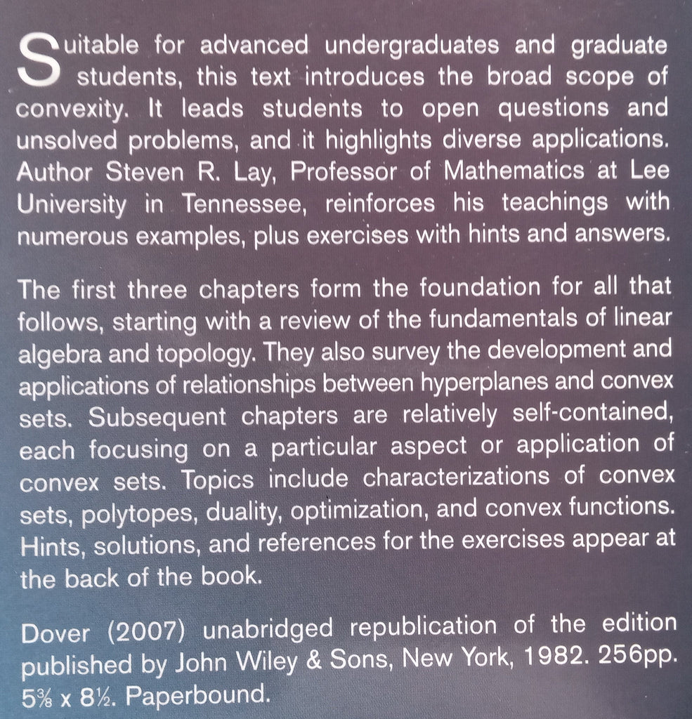 Steven R Lay Convex Sets and Their Applications | Steven R. LayPublisher: Dover ...