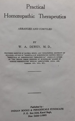 Practical Homoeopathic Therapeutics | W. A. Dewey