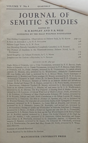 Journal of Semitic Studies (Vol. 5, No. 4, October 1960)