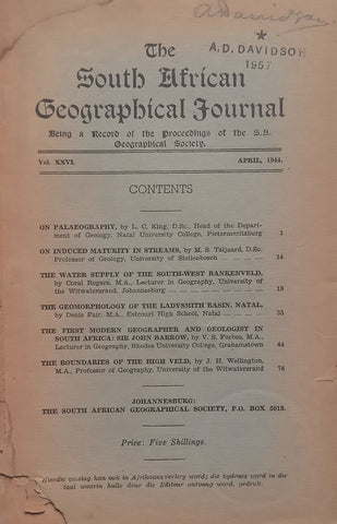 The South African Geographical Journal (Vol. 26, April 1944)