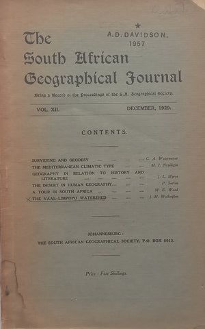 The South African Geographical Journal (Vol. 12, December 1929)