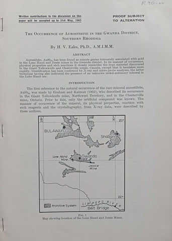 The Occurrence of Aurostibite in the Gwanda District, Southern Rhodesia (Proof) | H. V. Vales