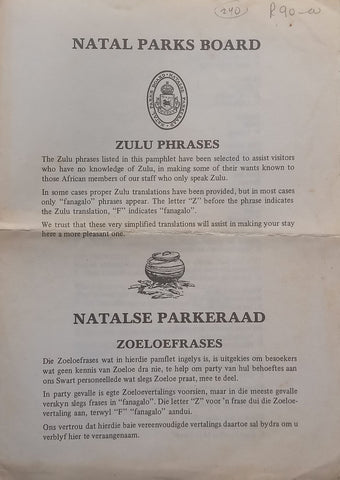 Zulu Phrases Pamphlet (With English/Afrikaans Translations)