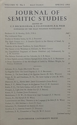 Journal of Semitic Studies (Vol. 6, No. 1, Spring 1961)