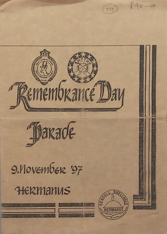Remembrance Day Parade, 9 November 1997, Hermanus (Commemoration Service Programme)