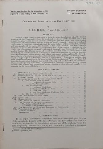 Crocidolite Asbestos in the Cape Province (Proof) | J. J. le R. Cilliers &amp; J. H. Genis