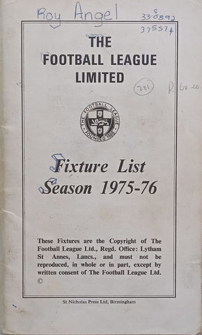 The Football League Limited Fixture List Season 1975-76