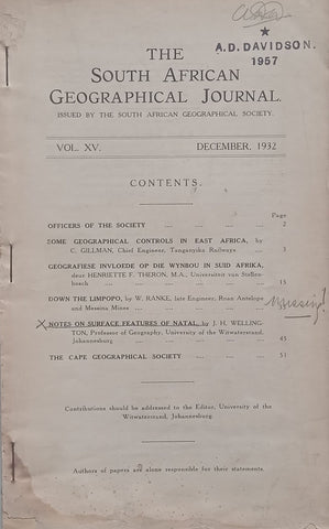 The South African Geographical Journal (Vol. 15, December 1932)