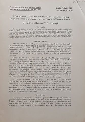 A Sedimentary Petrological Study of Some Sandstones, Conglomerates and Tillites of the Cape and Karoo Systems (Proof) | J. E. de Villiers &amp; T. G. Wardaugh