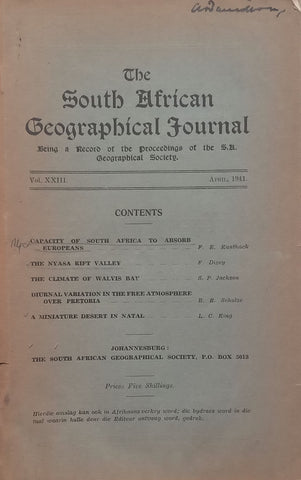 The South African Geographical Journal (Vol. 23, April 1941)