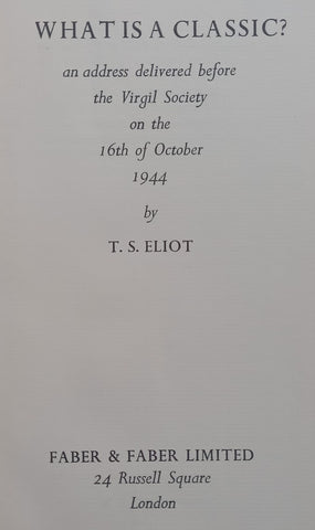 What is a Classic? | T. S. Eliot