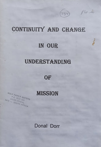 Continuity and Change in Our Understanding of Mission | Donal Dorr