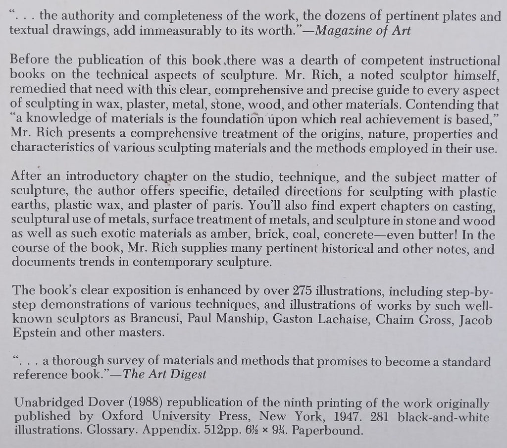 The Materials and Methods of Sculpture Jack C. RichPublisher Dover (1988)ISBN