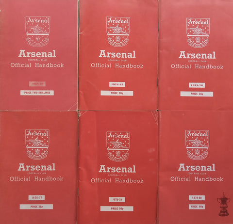 6 Arsenal Football Club Official Handbooks (1968-69, 1974-1980)