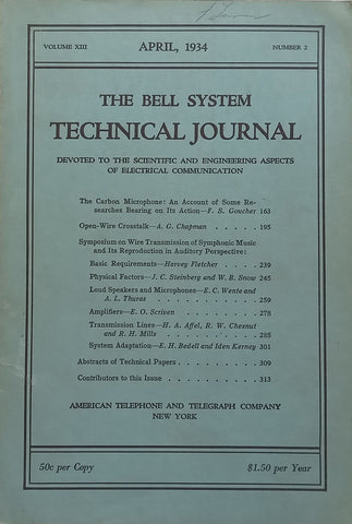 The Bell System Technical Journal (Vol. 13, No. 2, April 1934)