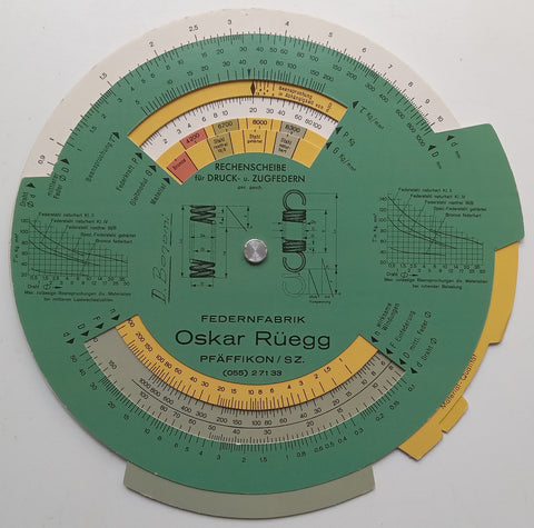 Rechenscheibe für Druck- u. Zugfedern (Text in German, Calculator for Springs used in Engineering)
