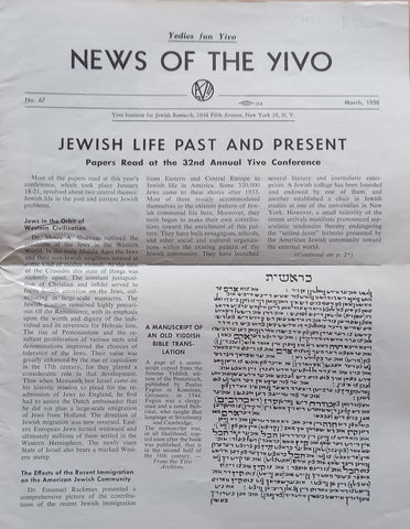 News of the Yivo (No. 67, March 1958)