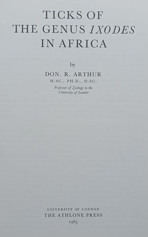 Ticks of the Genus Ixodes in Africa | Don R. Arthur