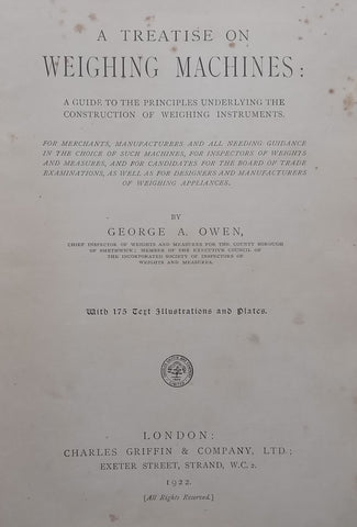 A Treatise on Weighing Machines (Published 1922) | Charles A. Owens