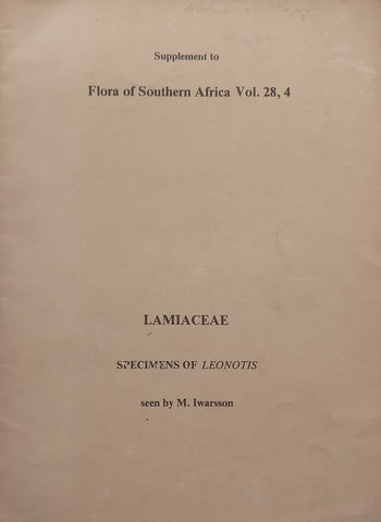Supplement to Flora of Southern Africa, Vol. 28, 4: Lamiaceae, Specimens of Leonotis seen by M. Iwarsson