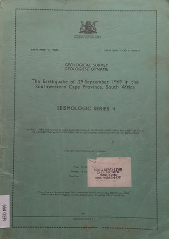 The Earthquake of 29 September 1969 in the Southwestern Cape Province, South Africa