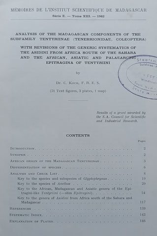 Analysis of the Madagascan Components of the Subfamily Tentyriinae | C. Koch