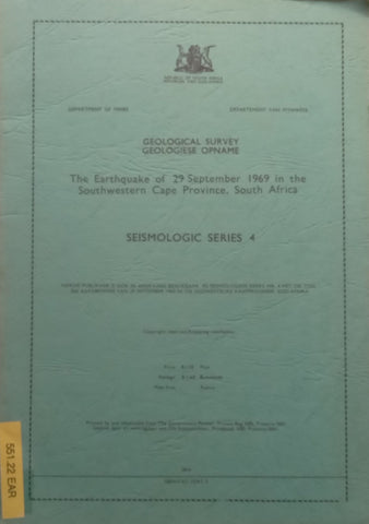 The Earthquake of 29 September 1969 in the Southwestern Cape Province, South Africa (Seismological Series 4, with Loosely Inserted Errata Sheet, Ex-Library Copy)