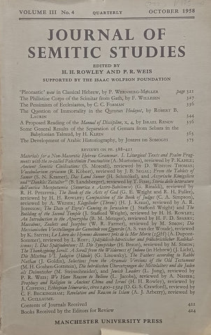 Journal of Semitic Studies (Vol. 3, No. 4, October 1958)