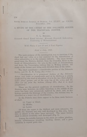 A Study of the Chert of the Dolomite Series of the Transvaal System | V. L. Bosazza