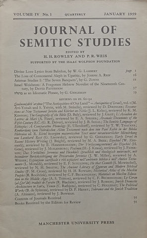 Journal of Semitic Studies (Vol. 4, No. 1, January 1959)