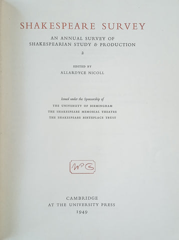 Shakespeare Survey: The Annual Survey of Shakespearian Study & Production 2, 1949 | Allardyce Nicoll (ed.)